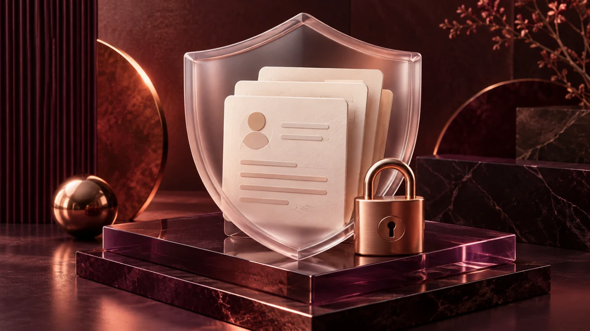 Protective glass shield around abstract student records